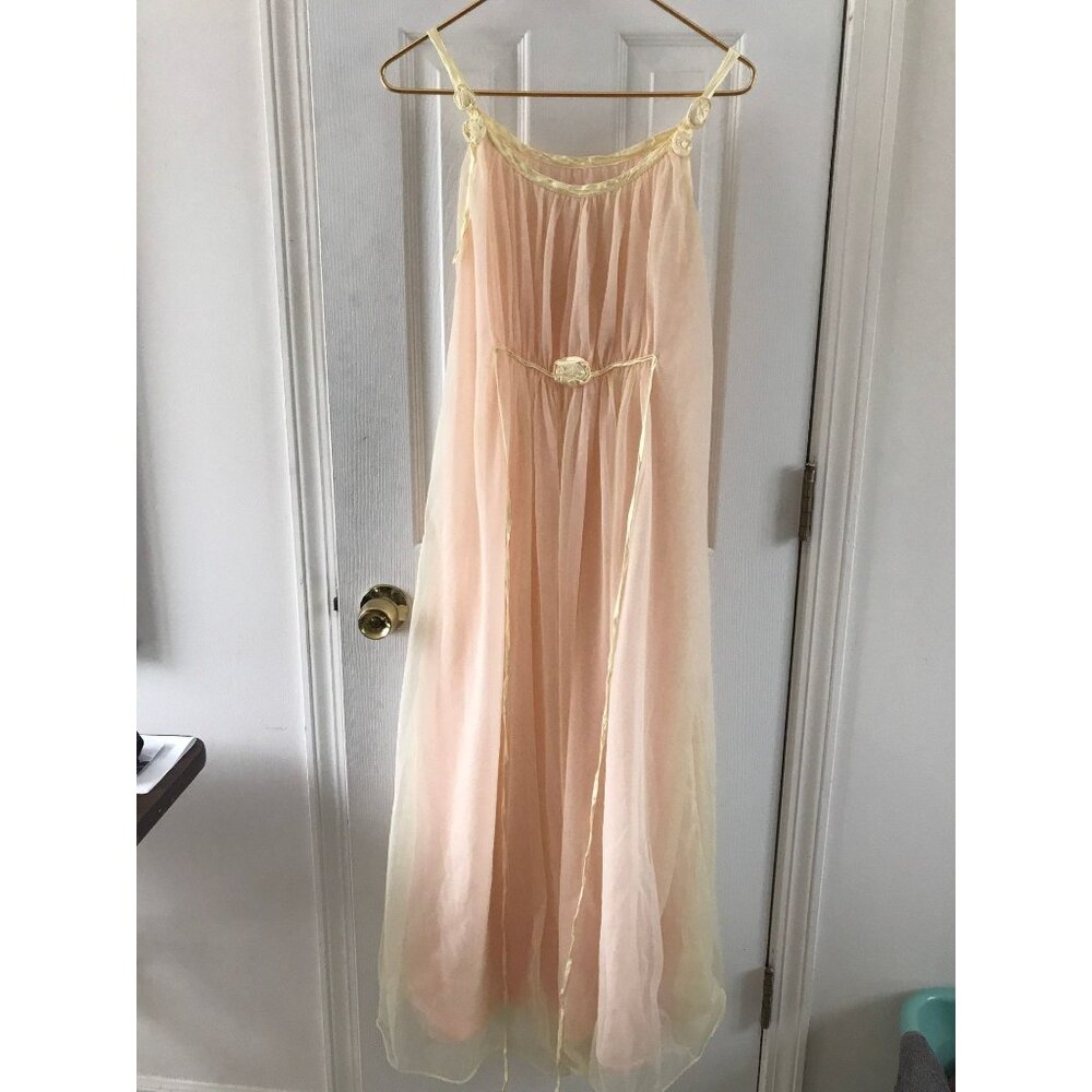 Vintage 1950's Grecian Style Peignoir Sheer Two Layers Yellow & Orange Nylon